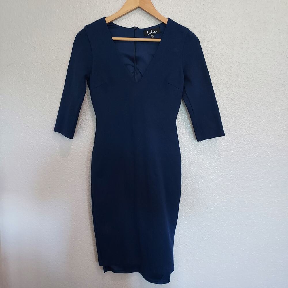 Lulu's Royal Blue 3/4 Sleeve Sheath Midi Length V-Neck Dress Size XS